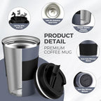 Volhoply 13 oz Stainless Steel Insulated Travel Coffee Mug with Fip Lid Bulk 4 Pack,Reusable Double Wall Vacuum Metal Coffee Cup,Portable Leak Proof Thermal Tumbler for Hot & Cold Drinks(Gray,4) - Image 3