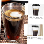DECHOUS Double Wall Glass Coffee Mug Black with Silicone Lid 350ml - Image 7