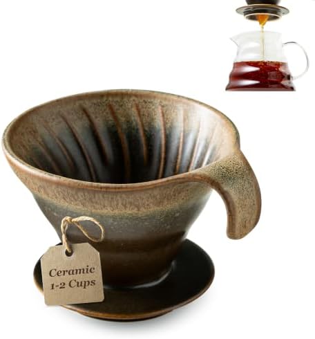 Gomakren Ceramic Berry Basket Set of 2, Rustic Fruit Basket Container 6 Inch & Pour Over Coffee Maker Single-Hole Cone, Ceramic Coffee Dripper by Gomakren