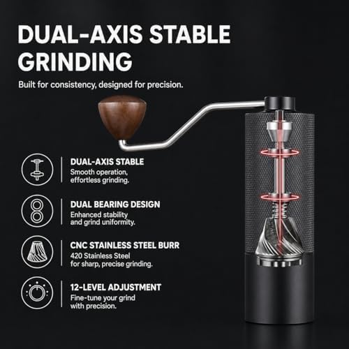 Manual Coffee Grinder - Stainless Steel Burrs, Adjustable Grind Settings, Portable Hand Crank for Espresso, Drip, French Press - Compact, Durable, Ideal for Home & Travel (Black) - Image 2