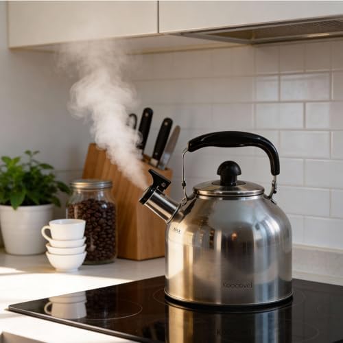 4.2 Quart Brushed Stainless Steel Whistling Tea Kettle for Stovetop - Image 2