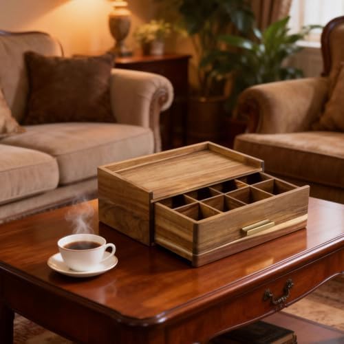 Acacia Wood Tea Bag Organizer with Drawer - Image 6