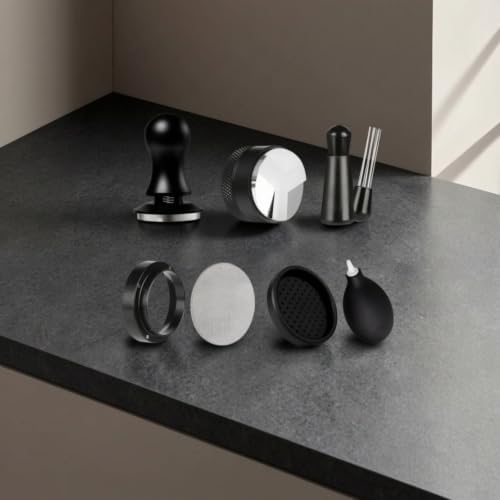 Yajuyi 7 Pieces Coffee Machine Tamper Espresso Tamper Distributor Leveler Mesh Screen Air Blower Small Brush Stainless Steel, Round Head Scale Powder Tamper 7-Piece Set, 51mm - Image 7