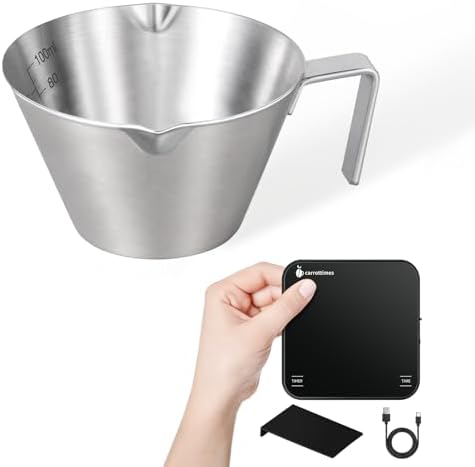 Espresso Cups & Rechargeable Mini Coffee Scale with Timer,3.4OZ/100ML Sliver Stainless Steel Espresso Shots Cup with Handle & 2kg/0.1g Black Coffee Scales by carrottimes