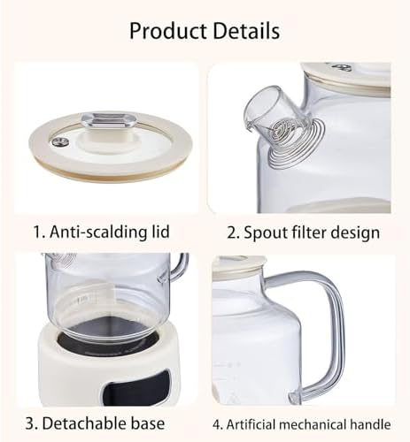Glass Electric Kettle 1.2L Health Pot, Microcomputer Temperature Control, Boil-Dry Protection, Heat-Resistant Borosilicate Glass Tea Kettle for Home Office Dorm - Image 3