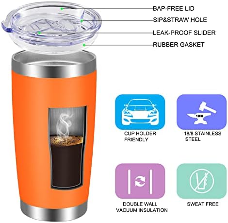 VEGOND 20oz Tumbler with Lid and Straw Stainless Steel Tumbler Cup Bulk Vacuum Insulated Double Wall Travel Coffee Mug Powder Coated Coffee Cup, Orange, 6 Pack - Image 2