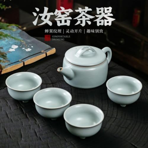 Gongfu Tea Set with Ru Kiln Teacups,One Pot and Four Cups,Ceramic Porcelain for Home Tea Brewing,Elegant Chinese Tea Kit Q1429 - Image 3
