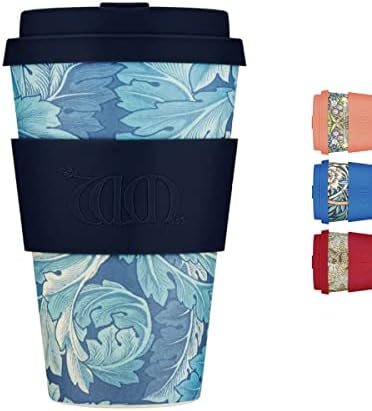Ecoffee Cup 14oz (400ml) William Morris Reusable Coffee Cup – PLA Plant-Based Travel Mug with Silicone Lid, Melamine Free & Dishwasher Safe – Acanthus by EcoffeeCup