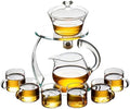 Glass Teapot Set Semi Automatic Drip Rotating with Infuser Chinese Heat-Resistant Lazy Kungfu Tea Set with 6pcs Teacups (Clear) by FIREKIRIN