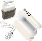 Yomelo 9-Speed Digital Hand Mixer Electric, 400W Powerful DC Motor, Hand Mixer Electric Handheld with Snap-On Storage Case, 5 Stainless Steel Accessories, Beaters, Dough Hooks, Whisk(Cream White) by Yomelo