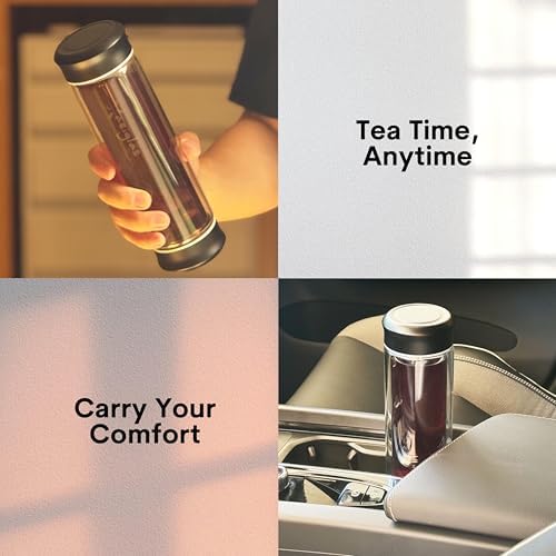 Tea Tumbler with Infuser - Double Wall Glass Travel Mug with Stainless Steel Filter - Tea Infuser Bottle for Loose Leaf Infusions and Fruit Infused Water (Classic) - Image 3