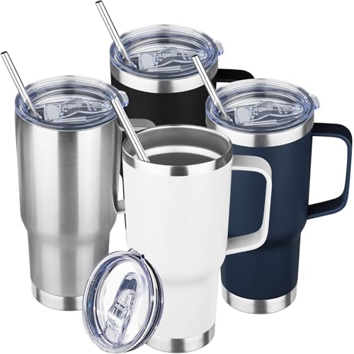 20 oz Tumbler with Handle Stainless Steel Insulated Coffee Mug Tumbler with Lid and Straw Double Wall Vacuum Insulated Coffee Mug Leak Proof Travel Mug Tumbler for Hot and Cold Drink (Mix Color-1) by YEBTSLife