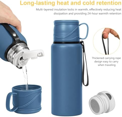 1200 ml Double wall vacuum Leakproof stainless steel wide mouth insulated water bottle,tea tumbler with tea strainer,cup and lid; travel coffee thermoses hot drinks,cold thermal flask - Image 4