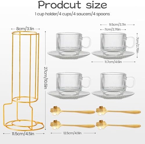 5.4 oz Espresso Cups Set of 4,Stackable Clear Glass Small Coffee Cup Set - Image 4
