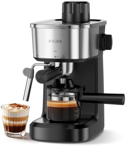 XIXUBX Espresso Machine, 6 Bar Compact with Milk Frother, Stainless Steel by XIXUBX