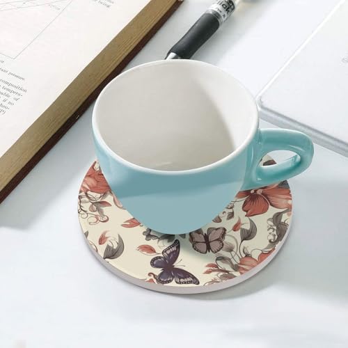Natural Style Floral Decoration Coasters Round Coasters Set Ceramic Stone Coaster with Cork Base Coffee Cup Beverage Cup Mat Cute Funny Table Drinks Coaster for Mugs and Cups Office Kitchen - Image 5