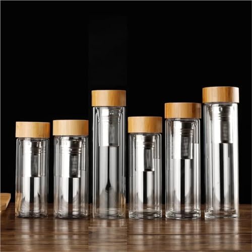 Stainless Steel Double Wall Glass Water Bottle Bamboo Lid Travel Home Tea Infuser Office Thicken Tea Cup(300ml) - Image 5