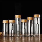 Stainless Steel Double Wall Glass Water Bottle Bamboo Lid Travel Home Tea Infuser Office Thicken Tea Cup(300ml) - Image 5