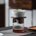 Ceramic Pour Over Coffee Maker Set with Glass Jug, Walnut Wood Base, Heat-Resistant Server, Compatible with 01 Filter Paper (Blue) - Image 3
