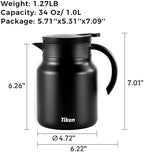 Tiken 34 Oz Thermal Coffee Carafes For Keeping Hot, Double Wall Stainless Steel Insulated Coffee Carafe, 1 Liter Beverage Pitcher (Matte Black) - Image 2