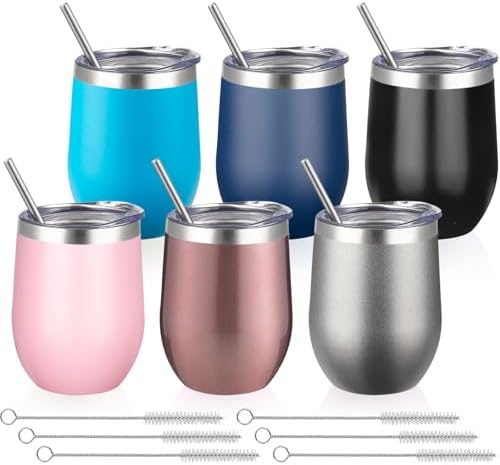 MEZMUT 12oz Insulated Wine Tumbler Bulk with Lid Wine Glass(Mixed,6 Pack) by MEZMUT