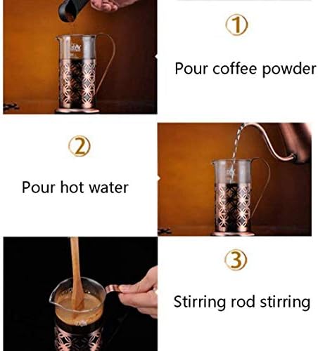 French Press Coffee Maker Stainless Steel Cafetiere Glass Jug, Stainless Steel Coffee Plunger Filter, Manual Coffee Maker Copper Finish, Coffee Press,-350ML - Image 4