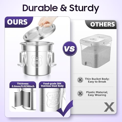 1.6Gal 304 Stainless Steel Canister w/Lid 5-10lbs Flour Storage Container for Kitchen Airtight Dog Food Container Metal Coffee Bean Can Long Term Sealing Bucket Food Jar for Rice Sugar (6L) - Image 3