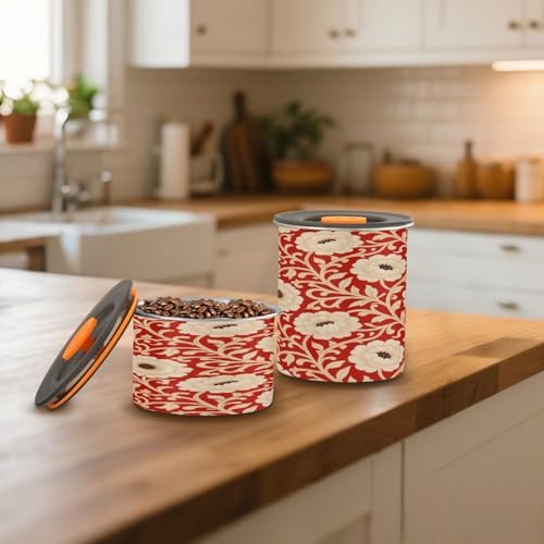 Red Peony Flowers Designed Food Storage Containers With Lids Stainless Steel Containers For Pantry Button Opening Canisters For Cereal - Image 7