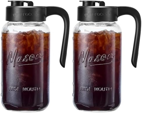 Mason Jar Pitcher, 2 pcs 64 oz (2 quart), Glass Pitcher with Lid by spreccio