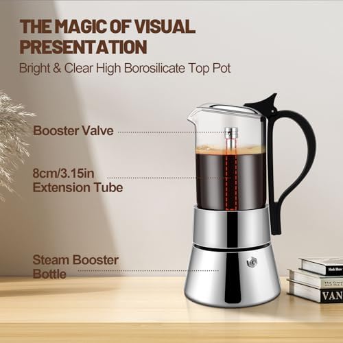 4 Cup Glass Transparent Moka Pot Stainless Steel Uncoated Stovetop Espresso Maker Italian Coffee Makers Mocha Greca Machine Cafe Classic Induction Cookers for Home Camping 220ml - Image 3