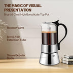 4 Cup Glass Transparent Moka Pot Stainless Steel Uncoated Stovetop Espresso Maker Italian Coffee Makers Mocha Greca Machine Cafe Classic Induction Cookers for Home Camping 220ml - Image 3