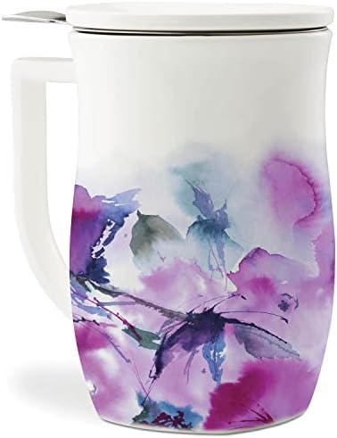 Tea Forte Ceramic Fiore Tea Cup with Infuser, Verbena Blossom, 14 oz by TeaForte