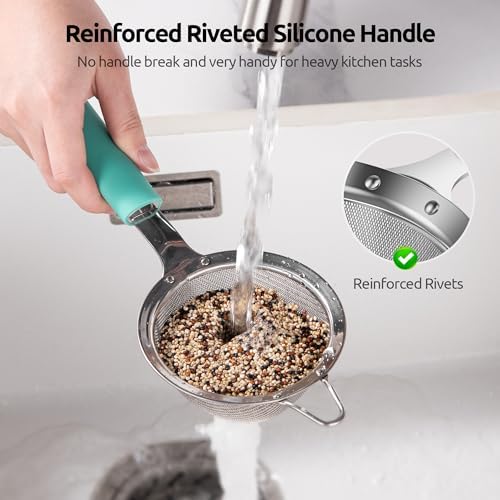 U-Taste 18/8 Stainless Steel 3.35in Medium Fine Mesh Strainer and 12.6in Stainless Steel Danish Dough Whisk (Aqua Sky) - Image 5