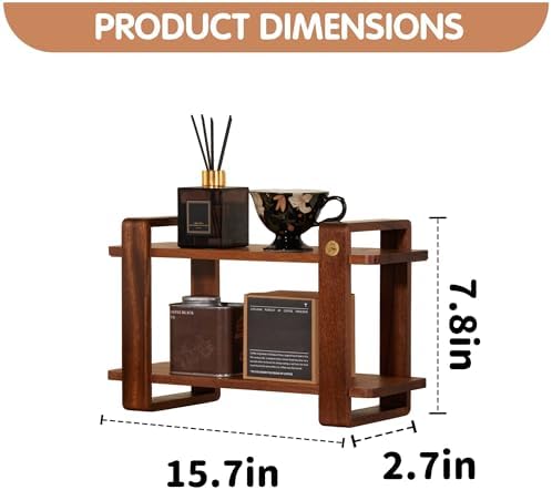 Coffee Station Organizer for Kitchen Walnut Wooden Countertop Mug Holder 2 Tier Wooden Cup Organizer Stand Shelf - Image 2