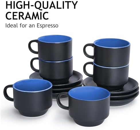 MIAMIO - Espresso Cup Set Ceramic (2.5oz) with saucers-Le Papillon (Blue) - Image 2