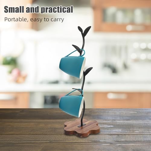 Generic Wood Mug Tree Holder: Mug Rack Wooden Stand Cup Rack Holder Teacup Tree Stand Kitchen Cup Hooks Desktop Storage Organizer for Kitchen Bathroom Light Brown - Image 3