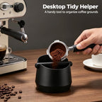 Coffee Knock Box with Detachable Rubber Bar, 6.7 x 5.9 x 4.3 in Large Capacity Grounds Container, Black Round Mini Espresso Waste Bin for Semi-Automatic Machines, Home Cafe and Office Use - Image 3