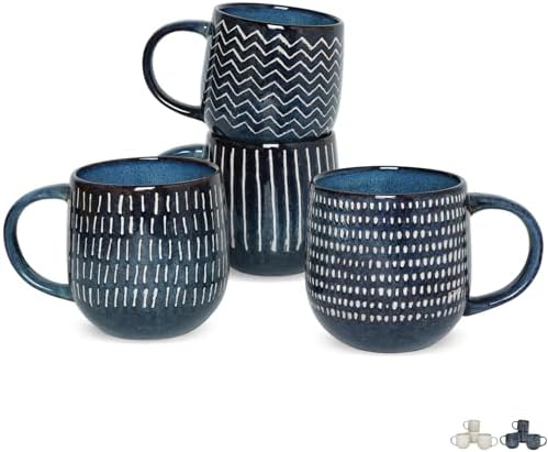 Bosmarlin Ceramic Coffee Mug Set of 4, 17 Oz, Coffee Cups with Big Handle, Microwave and Dishwasher Safe (Deep Blue, 17 Oz) by Bosmarlin