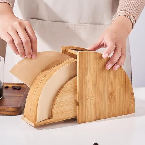 2025 New Upgrade Coffee Filter Holder,Bamboo Filters Storage For Counter 1s”Take &Put Down,Wooden Cone Holder for Storing #1#2#4 V60 Coffee Filters,6.2 * 6.6"Dustproof Cover Filter Paper Organizer - Image 2
