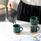 Hasense Stackable Porcelain Mini Espresso Cups and Saucers Set of 6, 4 OZ Ceramic Small Demitasse Espresso Shots Cups with Lids for Nespresso Lungo, Latte, Cafe Mocha and Tea, Green - Image 6