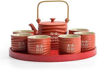Chinese Porcelain Wedding Tea Cup Teapot Set, Ceramic Tea Set for Wedding Party Housewarming Home Decoration (1 teapot 6 tea cups 1 round tray) - Image 2