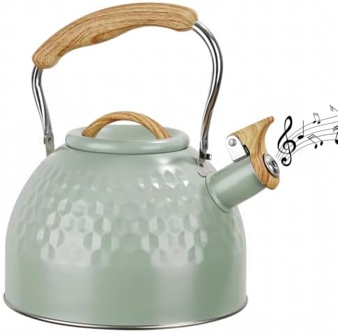 Phyllia Tea Kettle -3.L Whistling Tea Kettle for Stove Top Stainless Steel Tea Pot Stovetop Food Grade Water Kettle with folding Handle for Coffee Tea Milk Hot Water Kettle Pot -Patterned Green by Phyllia