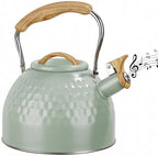 Phyllia Tea Kettle -3.L Whistling Tea Kettle for Stove Top Stainless Steel Tea Pot Stovetop Food Grade Water Kettle with folding Handle for Coffee Tea Milk Hot Water Kettle Pot -Patterned Green by Phyllia