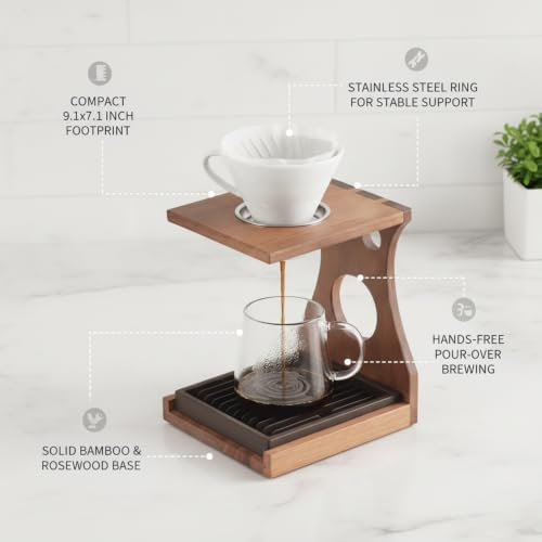 Coffee Filter Holder Stand, Bamboo and Rosewood Base with Stainless Steel Ring for Stable Support (1 PC) - Image 5