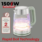 Electric Kettle for Boiling Hot Tea & Water | 1.7L Stainless Steel Borosilicate Glass Boiler With No Plastic, Automatic Shutoff, BPA Free, Fast Heating Technology (Green) - Image 5