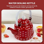 Toyvian Red Polka Dot Enamel Tea Kettle 7.87X5.51X5.51 in Stovetop Water Boiling Pot for Gas Stove Induction Cooker Heating Tea and Mulled Wine at Home - Image 2