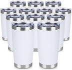 20 oz Tumbler Stainless Steel Tumblers Bulk with Lid Double Wall Insulated Coffee Tumbler Cups for Hot & Cold Drinks Powder Coated Travel Coffee Tumbler Mug Metal (White, 12 pack) by VQRRCKI