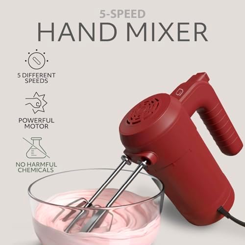 WILLOW Eco Series Electric Hand Mixer, 5 Speed Ultra Power Handheld Mixer with Stainless Steel Whisks, Beaters & Dough Hooks + Eject Button, 350W Kitchen Mixer with Snap-On Storage Case - BURGUNDY - Image 2