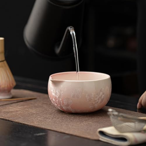 Matcha Whisk Set, Pink Ice Crystal Glaze Ceramic Set, 8-Piece Matcha Kit with Bowl, Bamboo Whisk & Sifter - Image 6