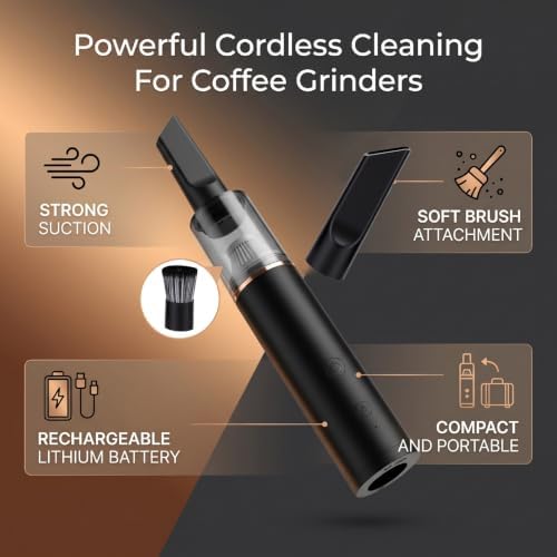 banapoy Mini Vacuum Cleaner, Handheld Vacuum Cleaner Cordless, Portable Desk for Coffee Grounds, Soft Brush Coffee Powder, for Car Interior, Keyboard, Drawer (Black) - Image 4